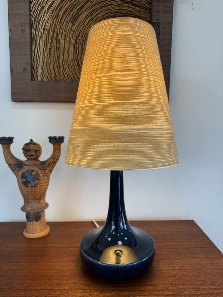 Mid Century Lotte and Gunnar Bostlund Table Lamp w Original Wrapped Twine Fiberglass Shell Shade