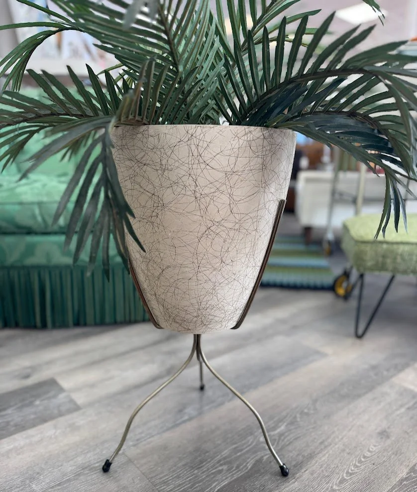 Vintage Mid Century Bullet Planter in Metal Stand