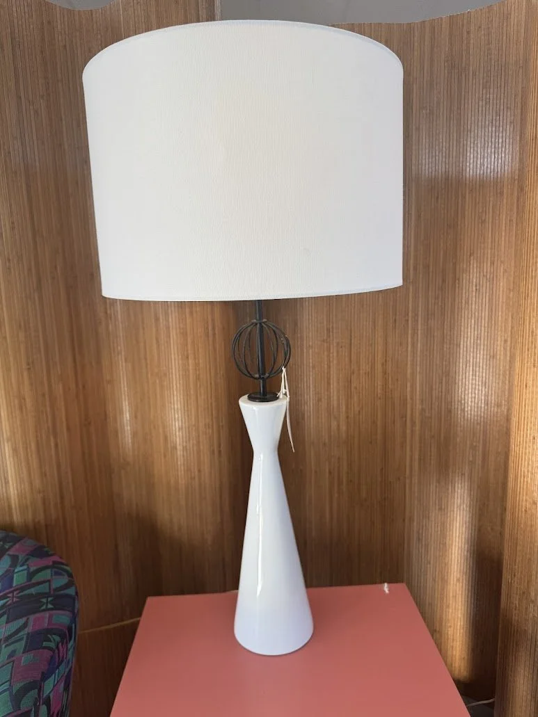 Fabulous Vintage Tall Ceramic Table Lamp w Black Metal Detail