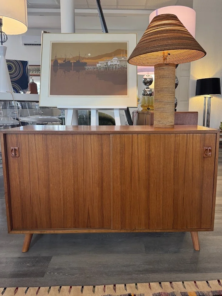 Mid Century Teak Sliding Door Credenza 48x16x30h