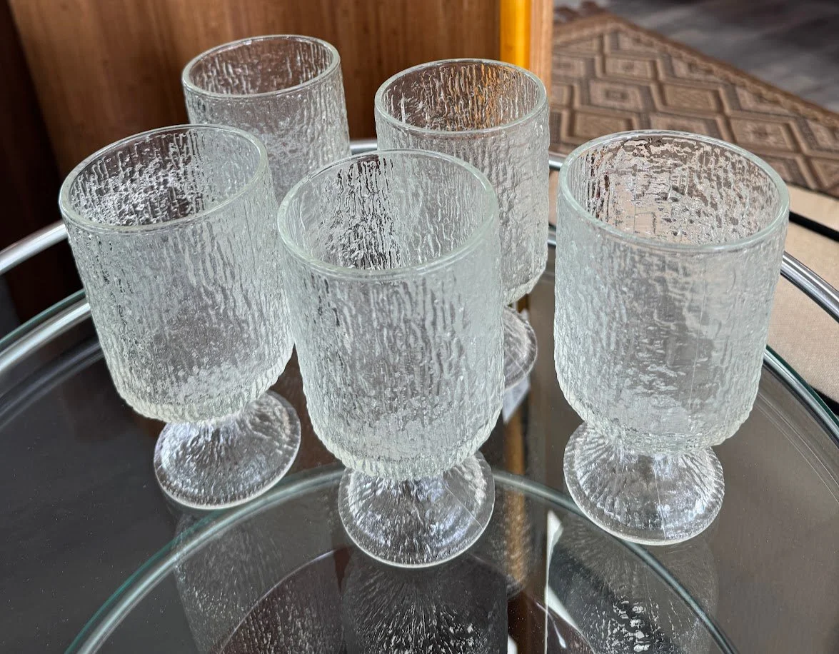 Vintage Indiana Glass Crystal Ice Footed Glasses
