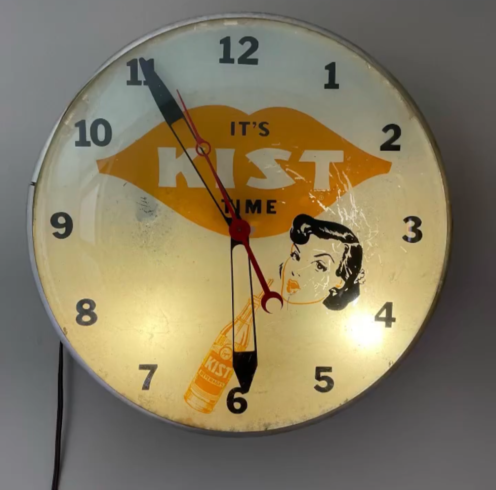 Original 1950s Light Up Kist Soda Advertising Clock  - It Works!