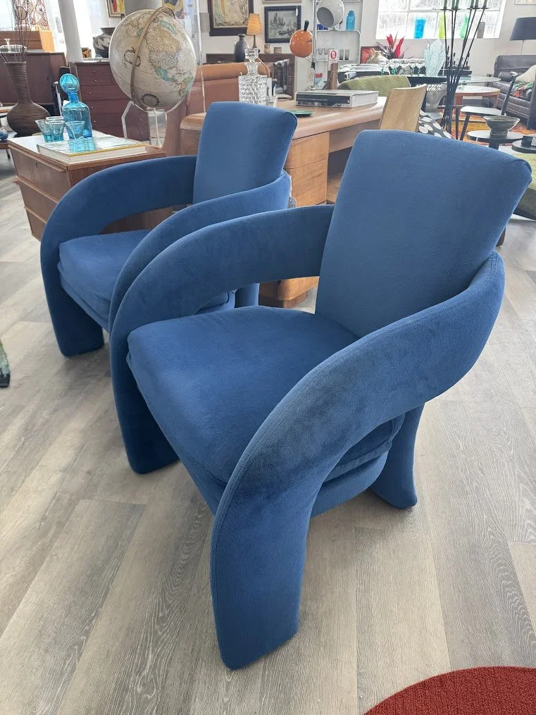 Pair of Blue Post-Modern Chairs - Original Upholstery