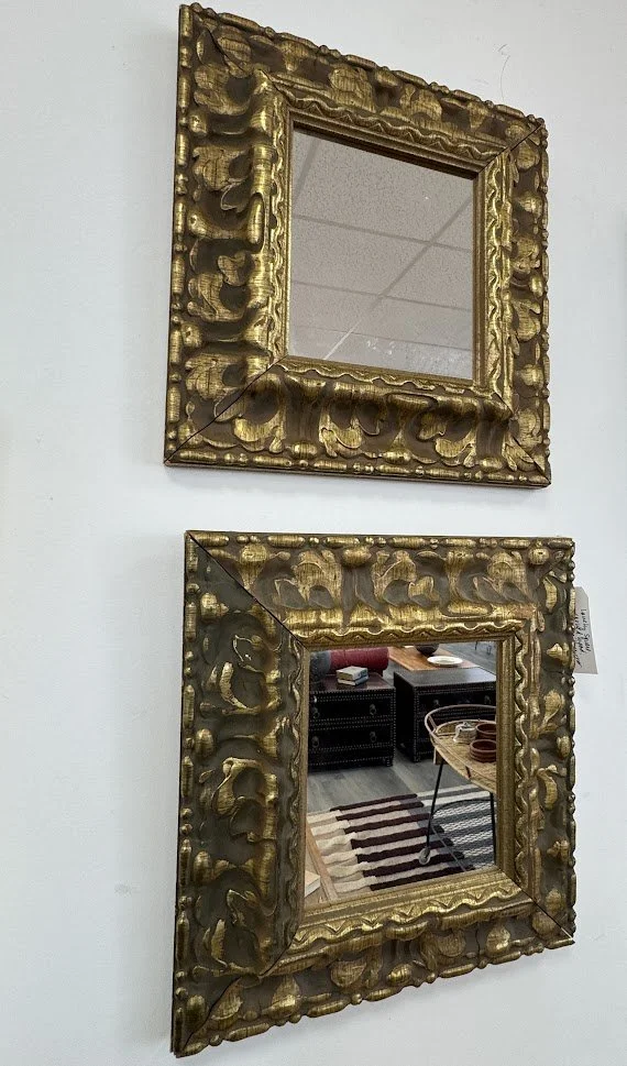 Lovely Pair of Wood Gold Gilt Small Square Mirrors