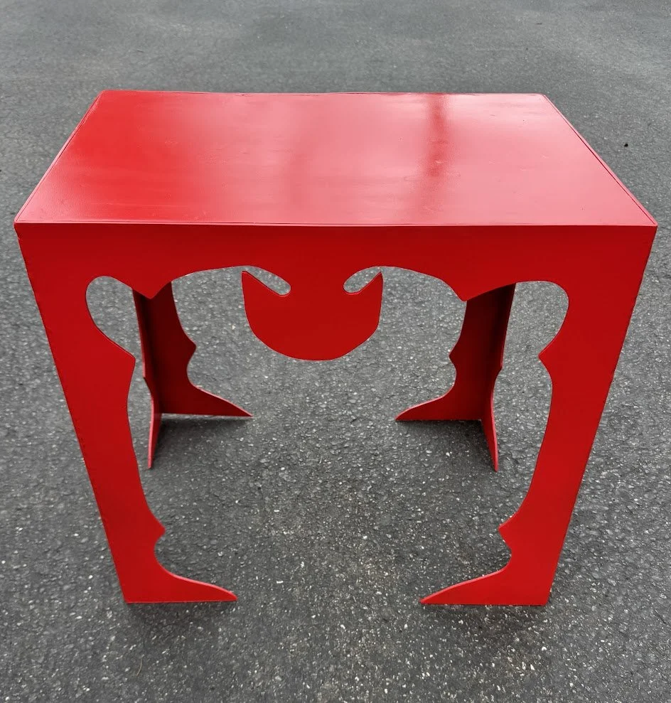 Funky and Whimsical Artisan Made Welded Red Metal Side Table 20" x 14' x 18"