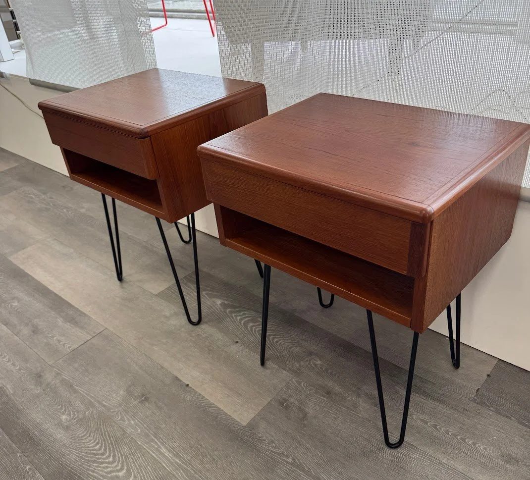 Pair of Mid Century Teak Side Tables w Added Legs