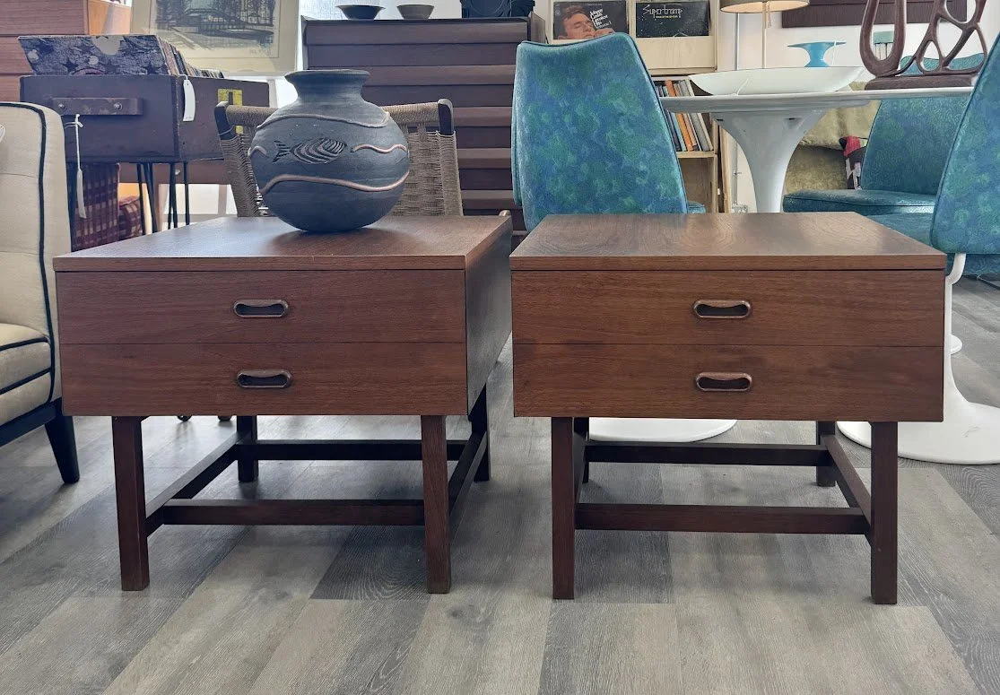 Pair of Mid Century Walnut End Tables Refinished 23"x23"x20"h