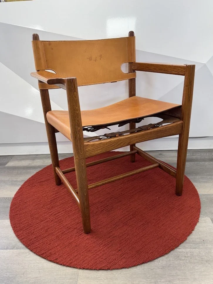 Mid Century Borge Mogensen "Spanish" Armchair w Solid Oak Frame and Thick Saddle Leather 