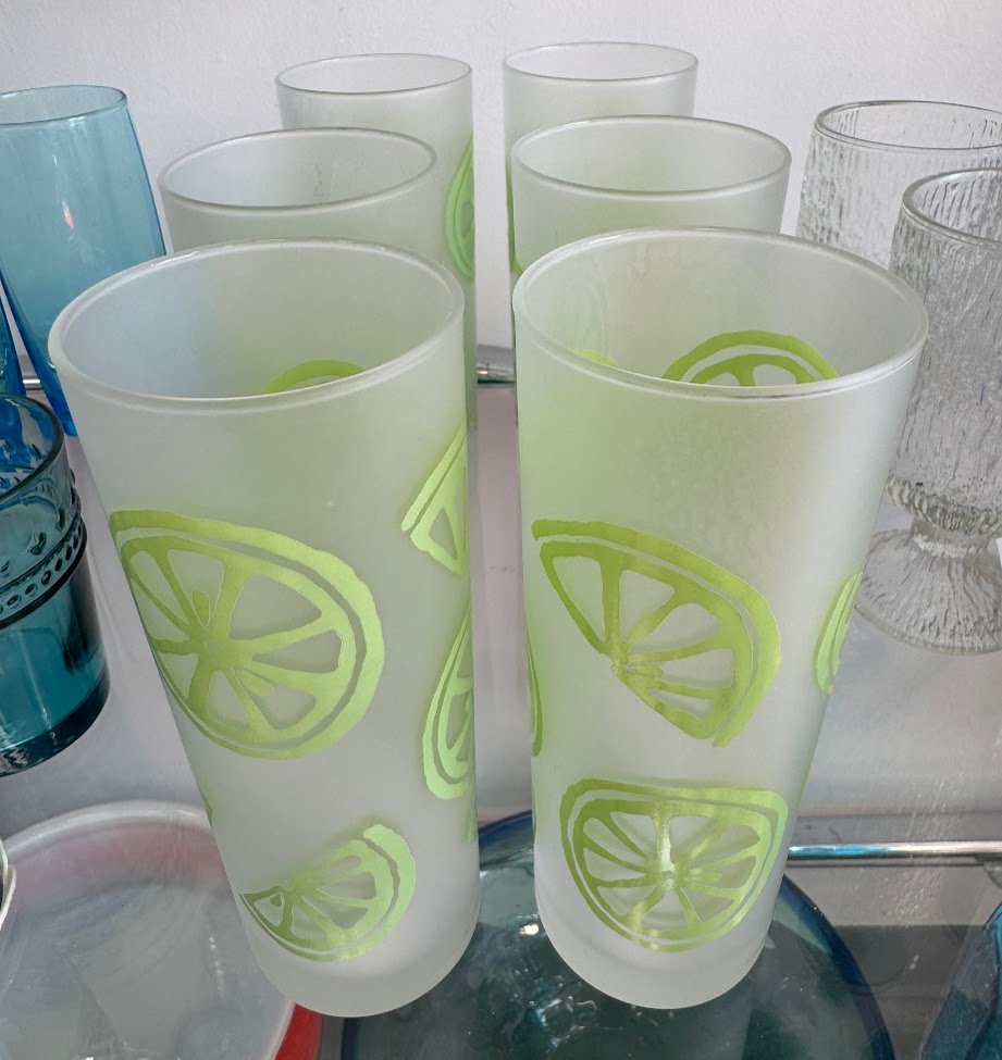 Set of 6 Tall Lime Frosted Glasses