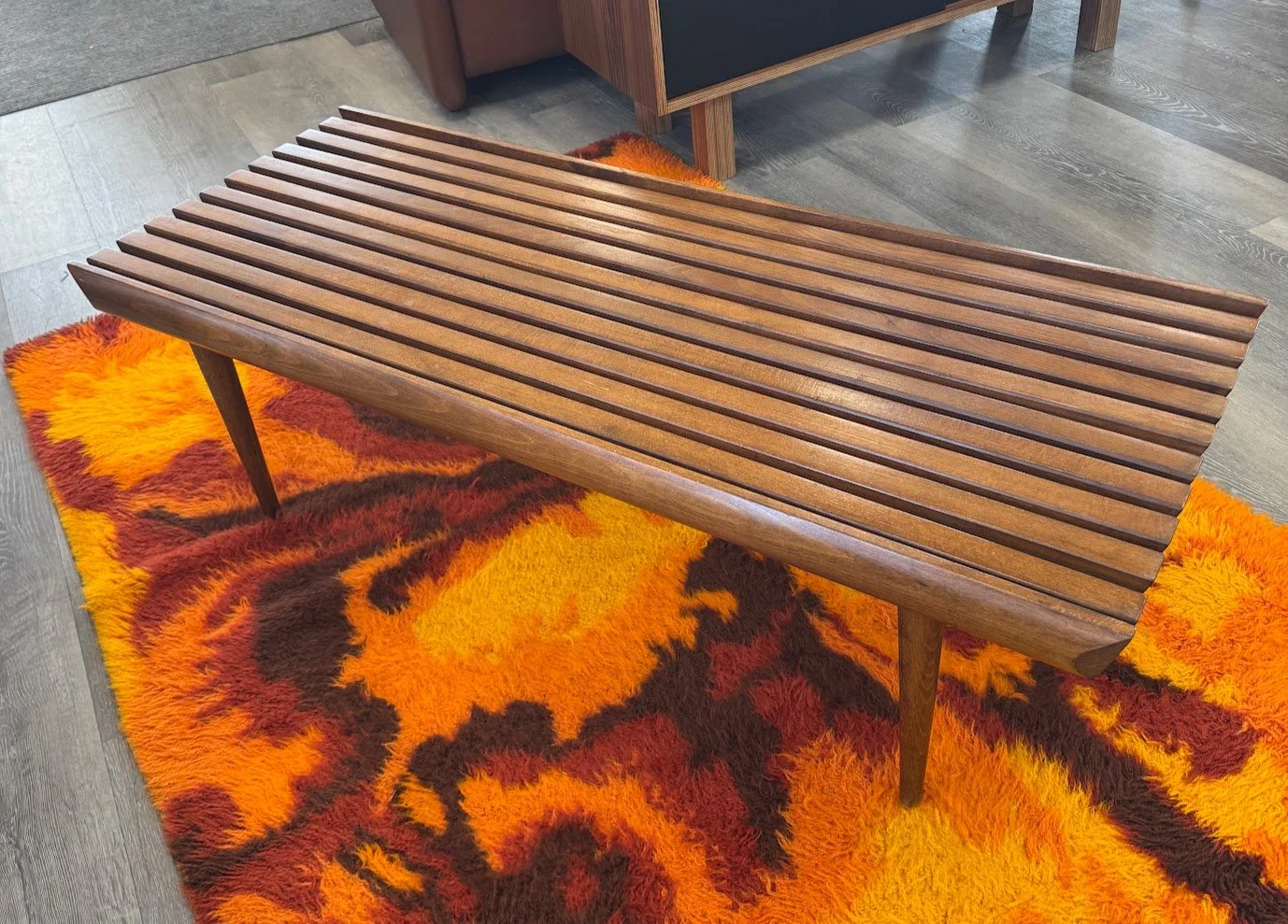 Vintage Mid Century Slat Bench/Coffee Table 48"w by 18.5"d by 15"h