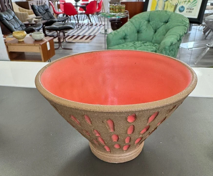 Lovely Handcrafted Bowl w Coral Interior Glaze