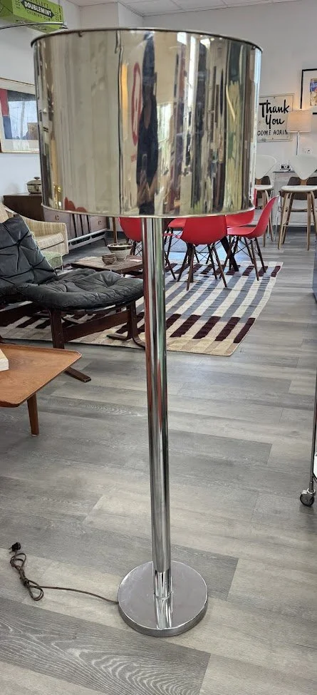 Vintage Chrome Floor Lamp w Metal Curtis Jere Shade