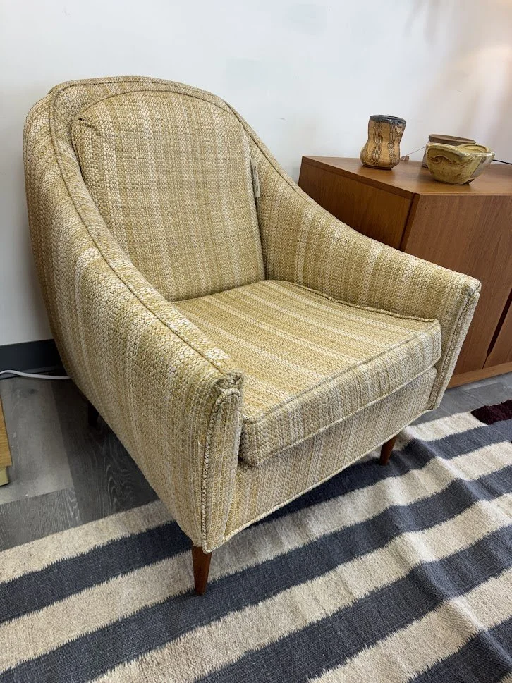 Mid Century Arm Chair with Original Upholstery  and Walnut Legs (New Foam in Seat Cushion)