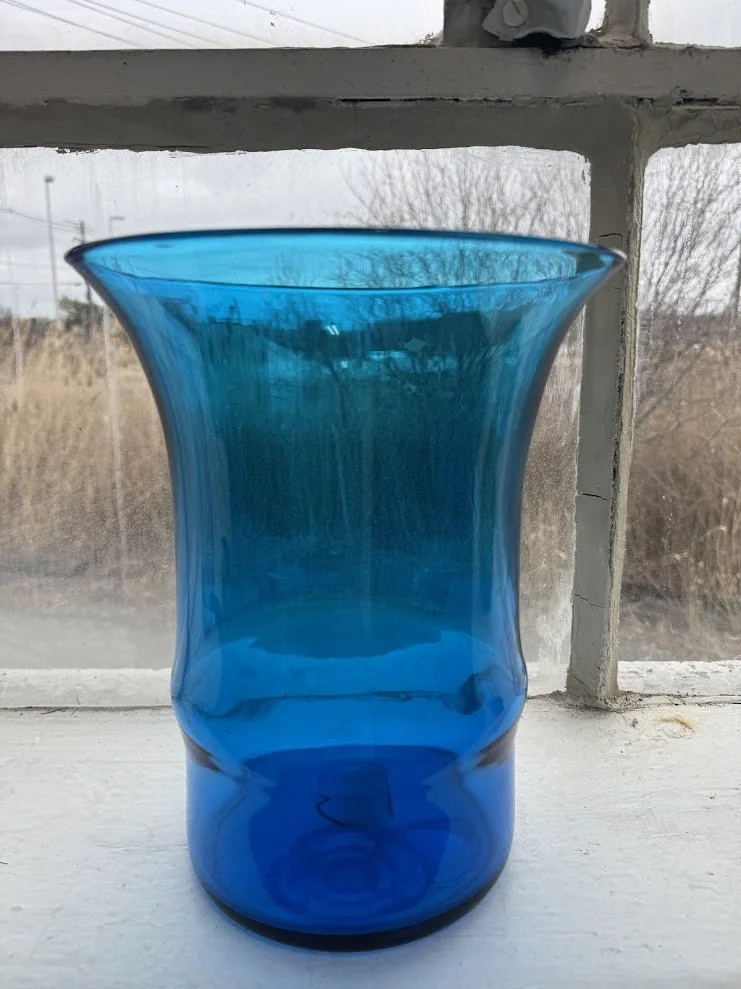 Beautiful Large Handblown Blue Glass Vase
