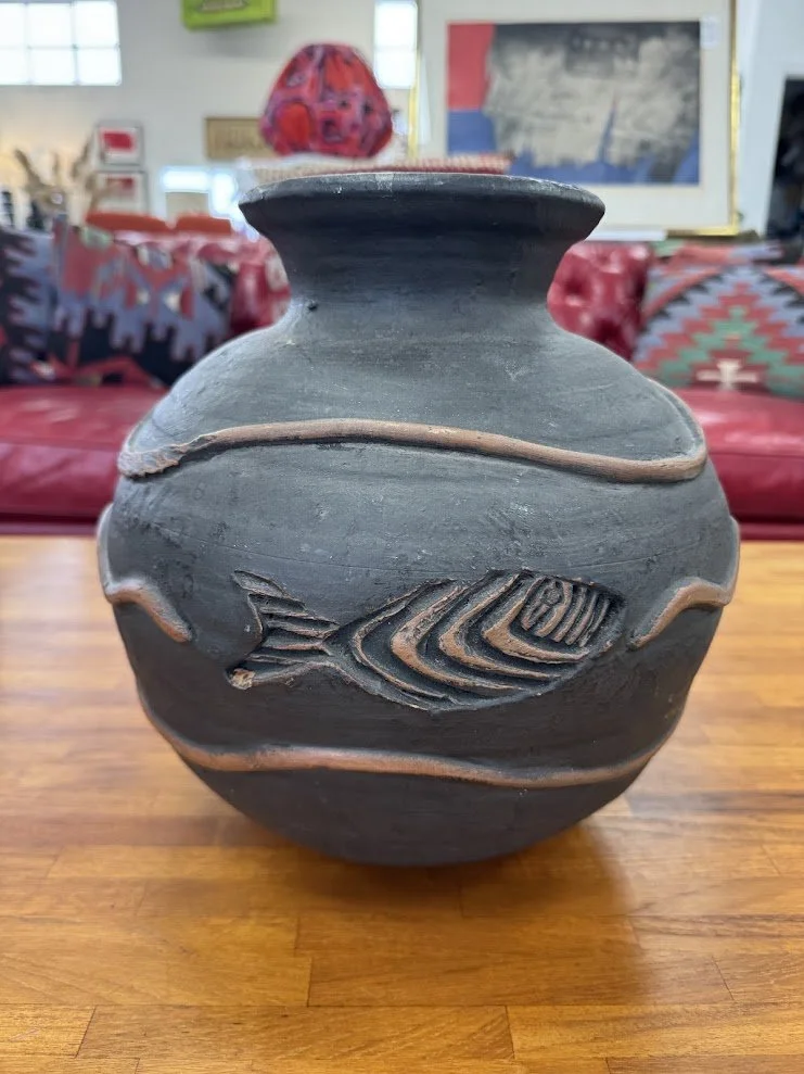 Large Terra Cotta Vase w Carved Fish Design