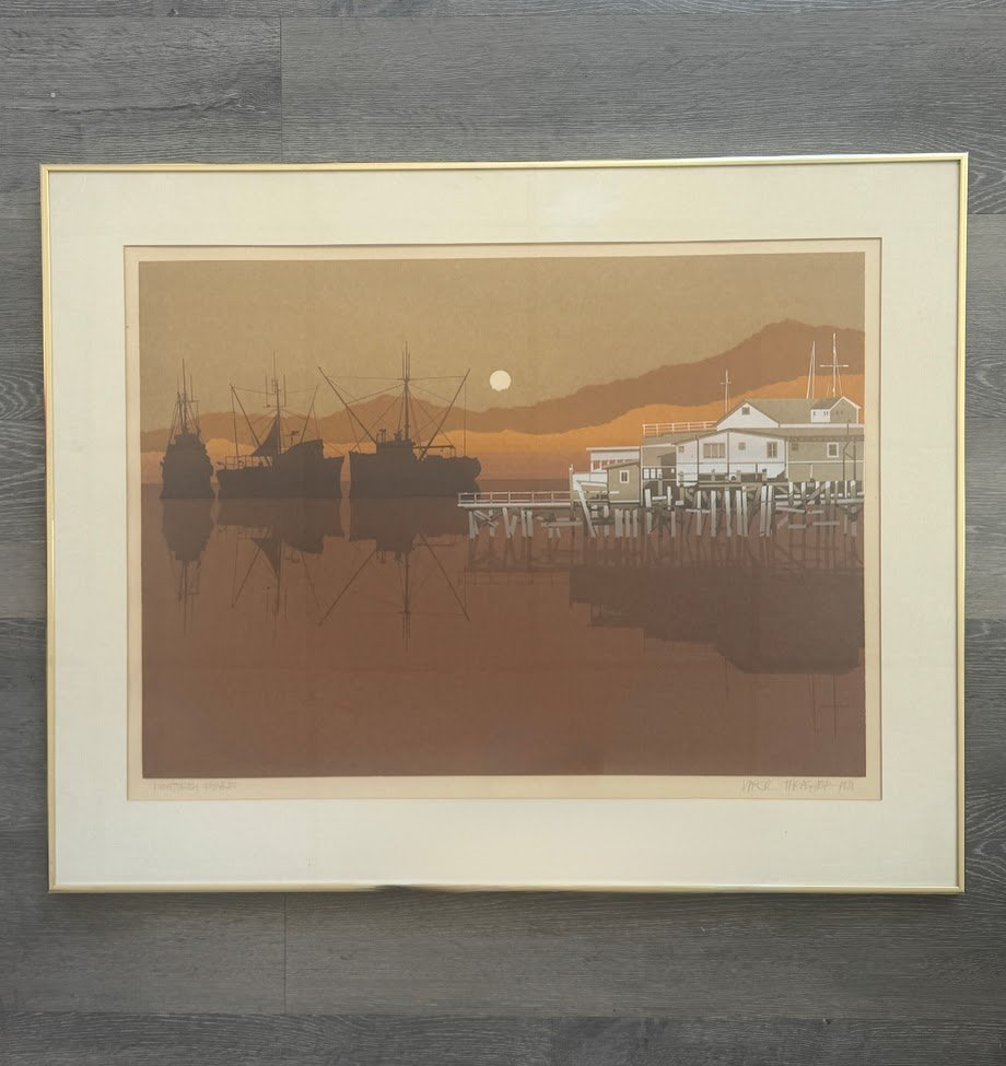 Vintage 1978 Limited Edition Serigraph by Virgil Thrasher of the Monterey CA Wharf