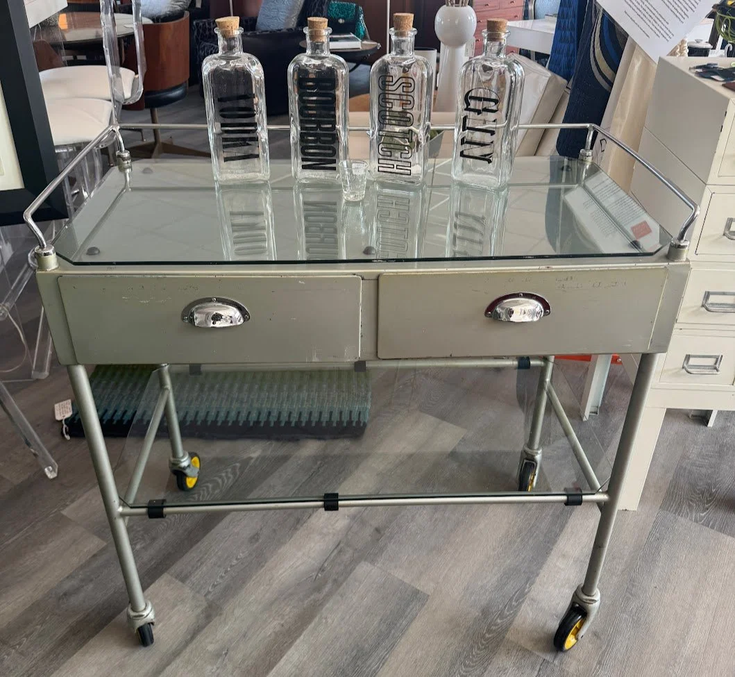 Vintage Metal Industrial Hospital Cart - Perfect for Bar Cart or Kitchen Cart