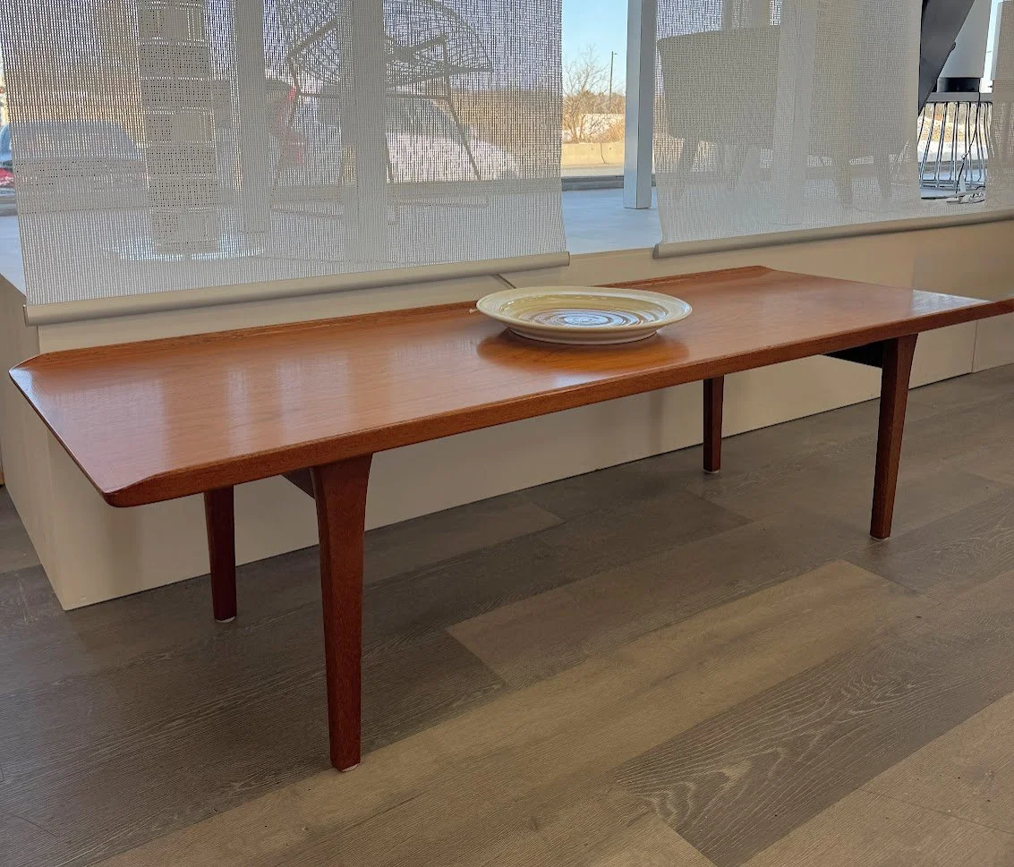 Mid Century Teak Surfboard Style Coffee Table 59.25" x 20.5" x 16.5"