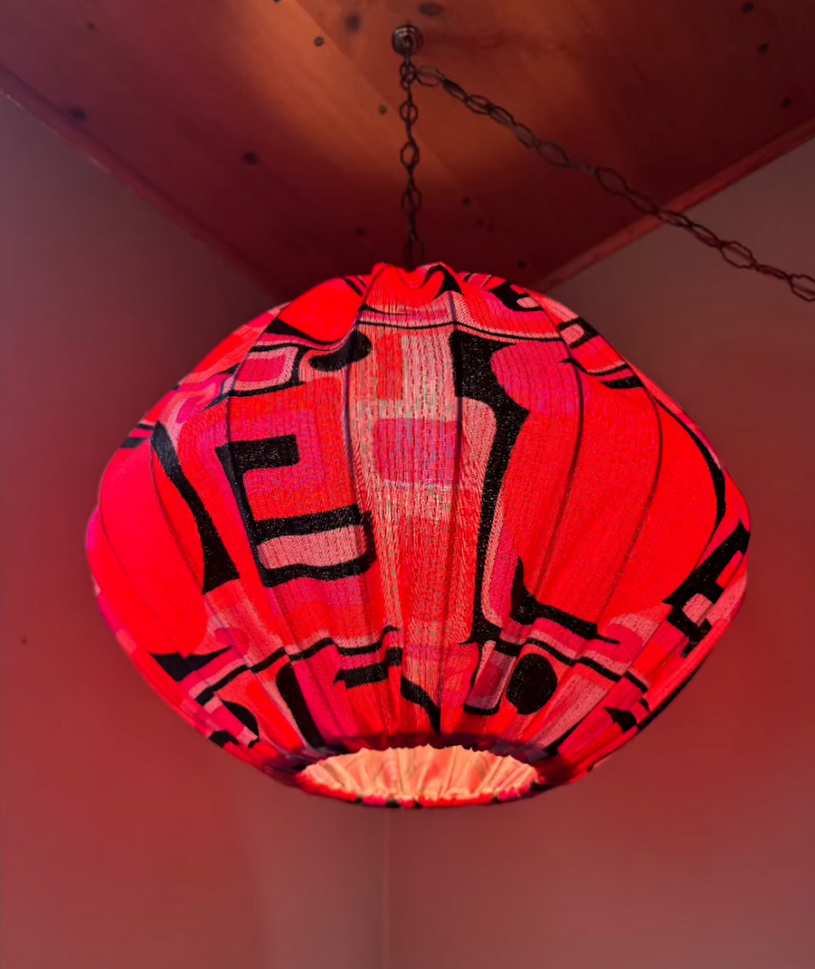 Vintage Mod Fabric Covered Swag Lamp