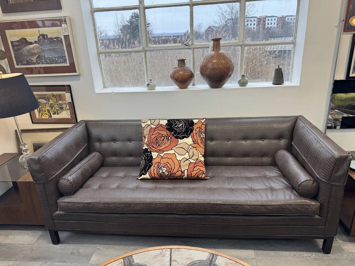 Jonathan Adler Faux Reptile Lampert Sofa in Dark Chocolate Brown