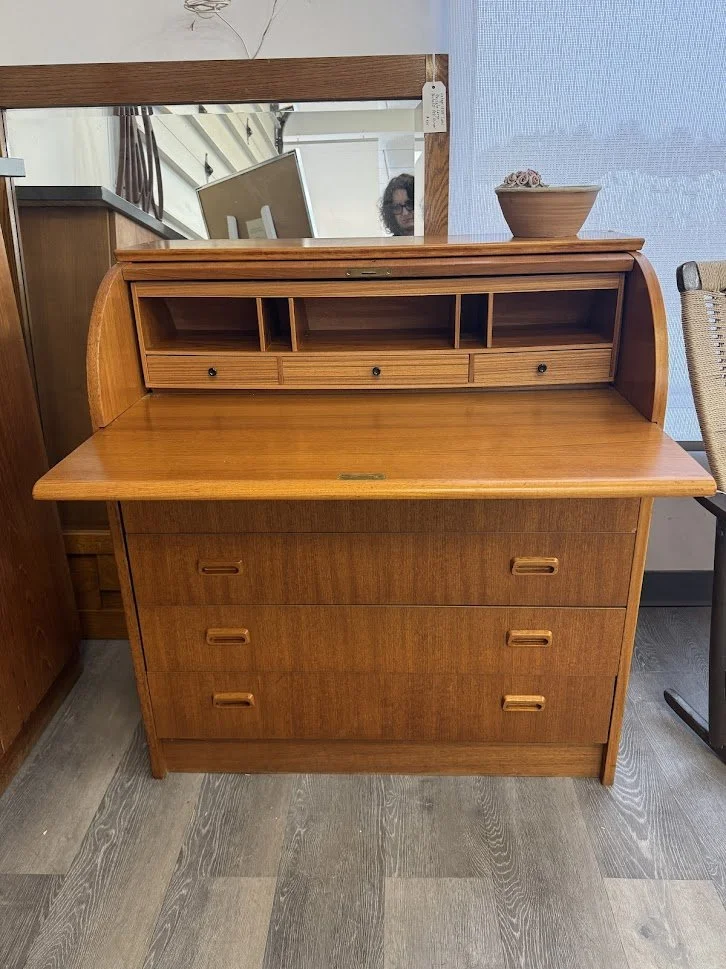 Vintage Swedish Teak Roll Top Desk