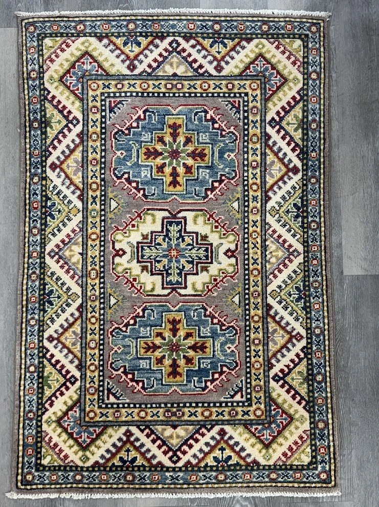 Hand Knotted Pakistani Wool Kazak Rug 4' x 2'8"