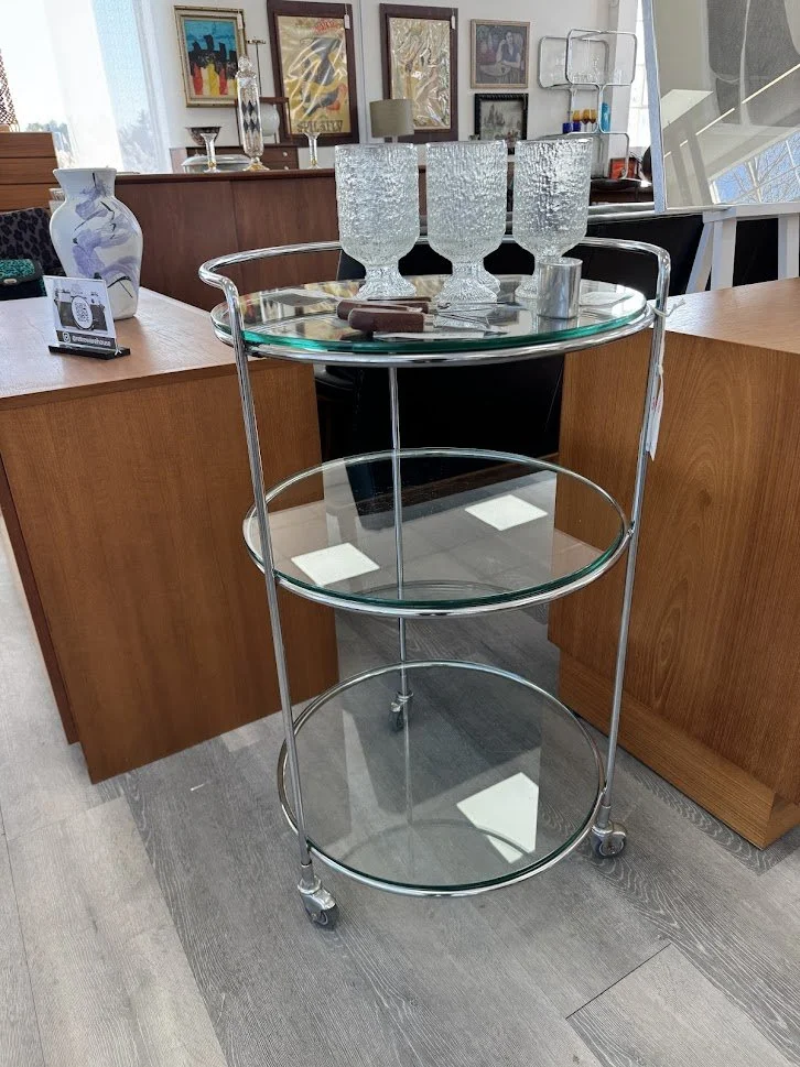 Vintage Chrome and Glass Petite Round Bar/Tea Cart 18.5" round x 32" h