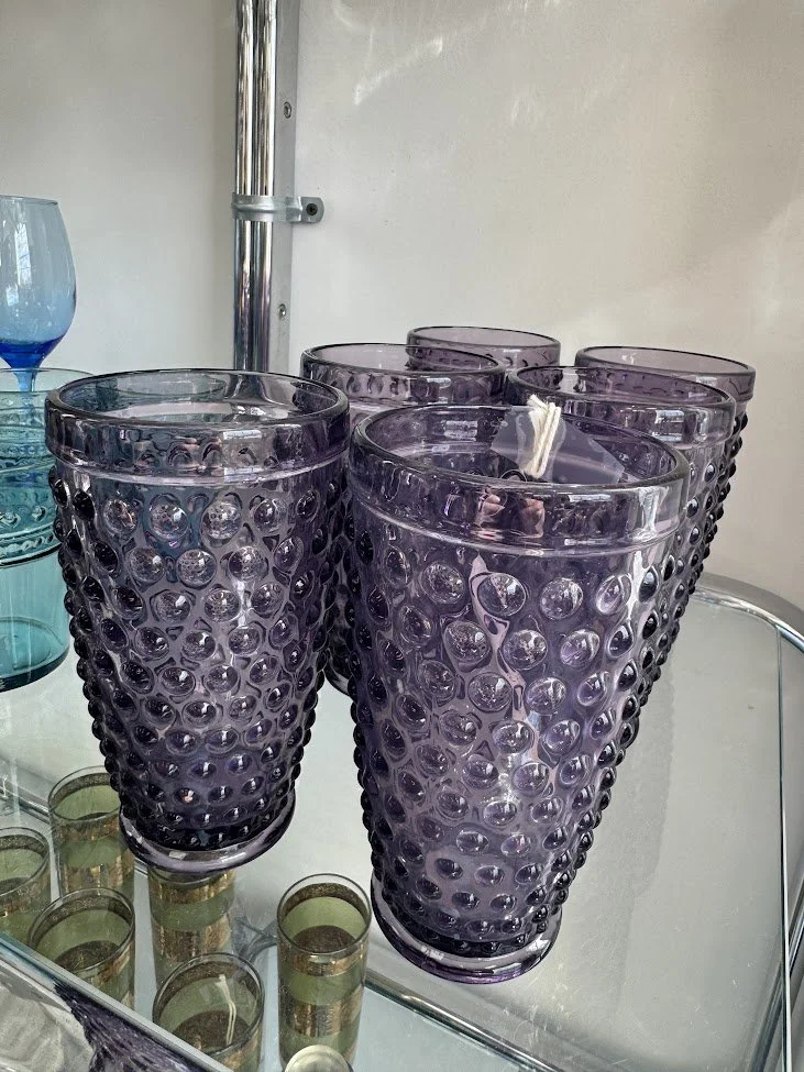 Set of 6 Amethyst Hobnail Glasses