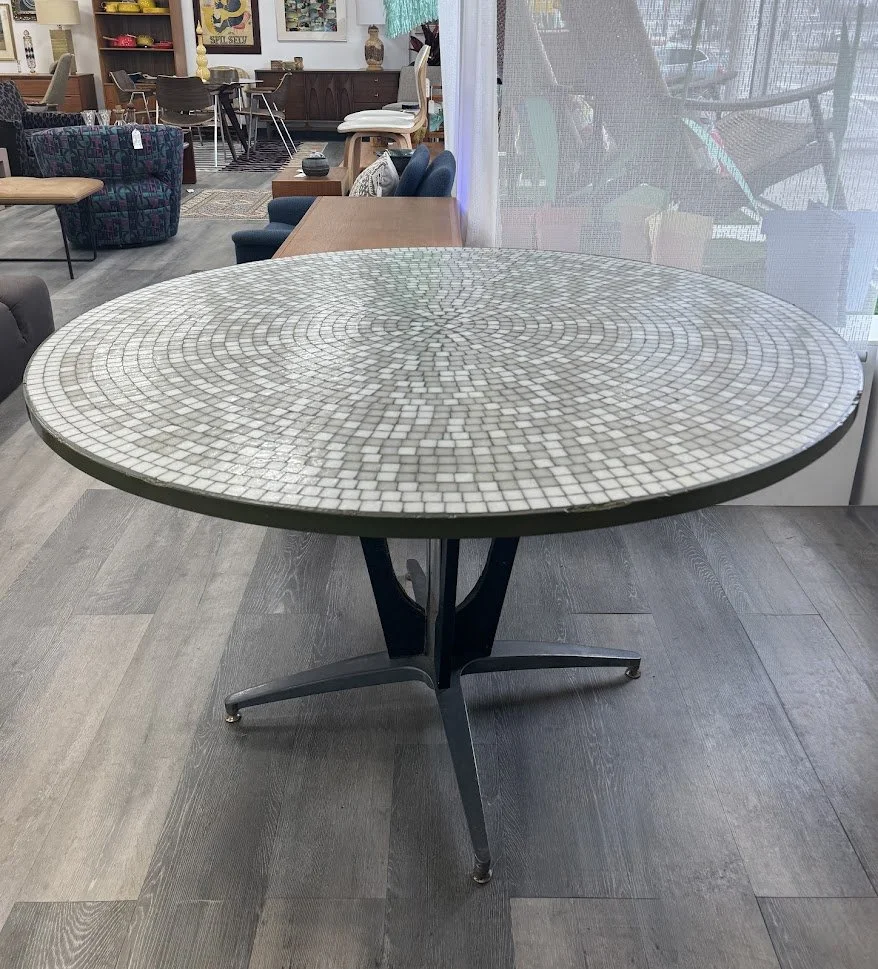 Mid Century Mosaic Top Dining Table 48" round x 29"h