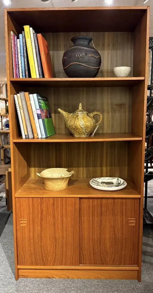 Vintage Danish Teak Tall Bookcase w Lower Sliding Door Cabinet by Jesper