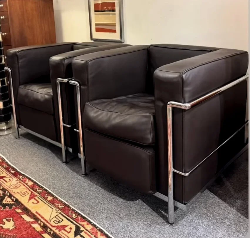 Pair of Le Corbusier LC2 Italian Leather Chairs
