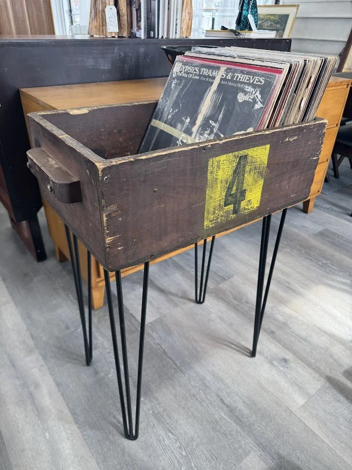Vintage Rustic Industrial Bin Repurposed w Added Legs - Perfect Size for Vinyl Storage!
