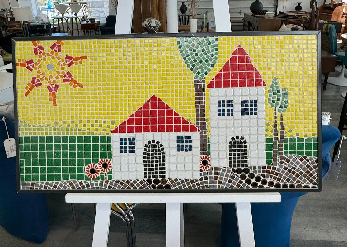 Whimsical Vintage Mosaic House Scene