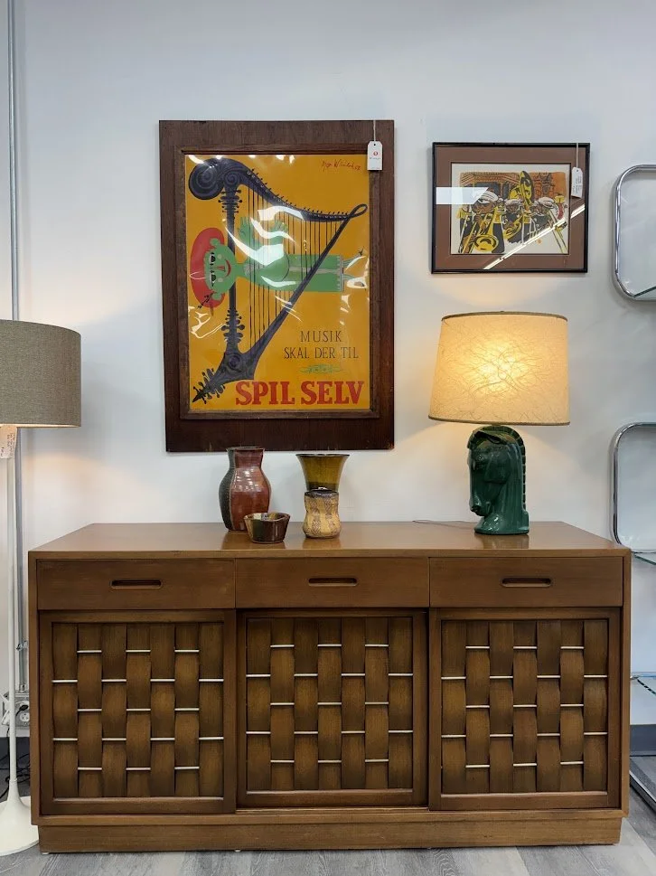 Edward Wormley for Dunbar Woven Wood Front Sliding Door Credenza
