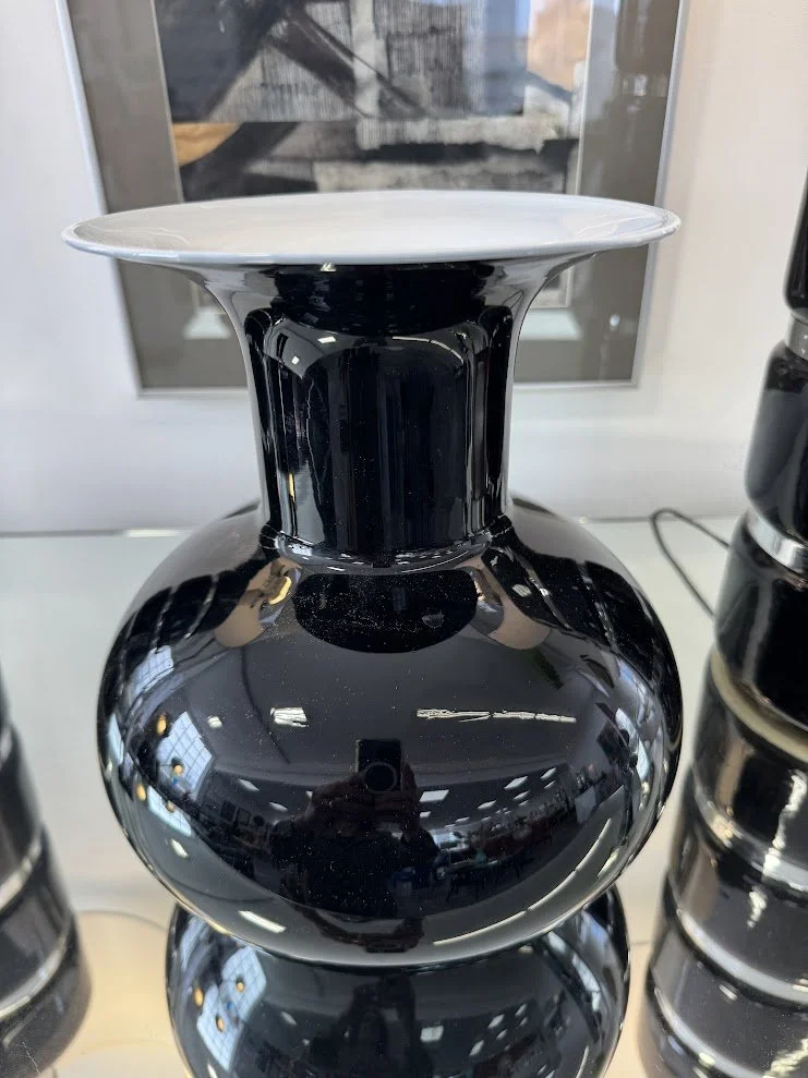 Beautiful Vintage Black and White Large Cased Glass Vase