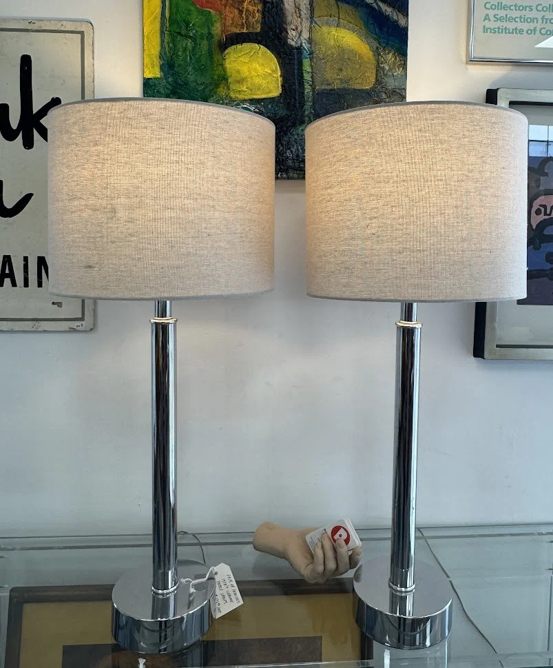 Pair of 1970s Chrome Lamps w New Shades