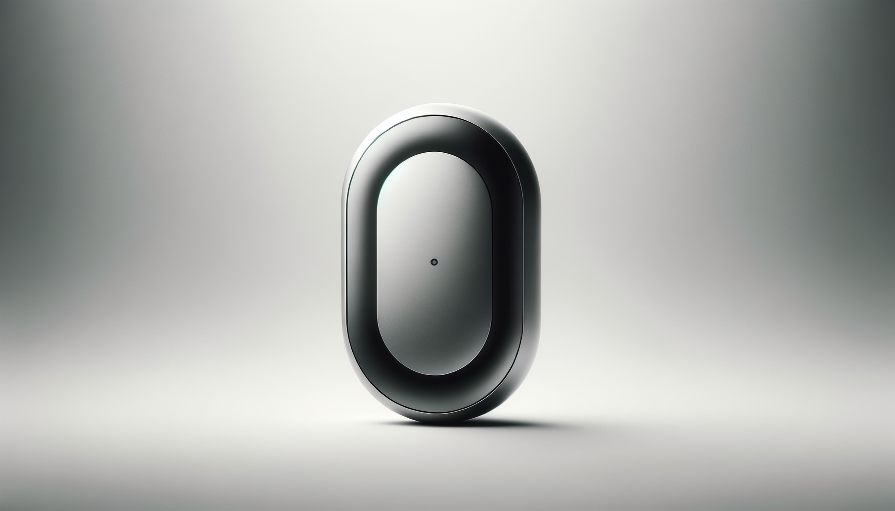 Close-up of a sleek, modern, oval-shaped device with a small indicator light in the center on a neutral background.