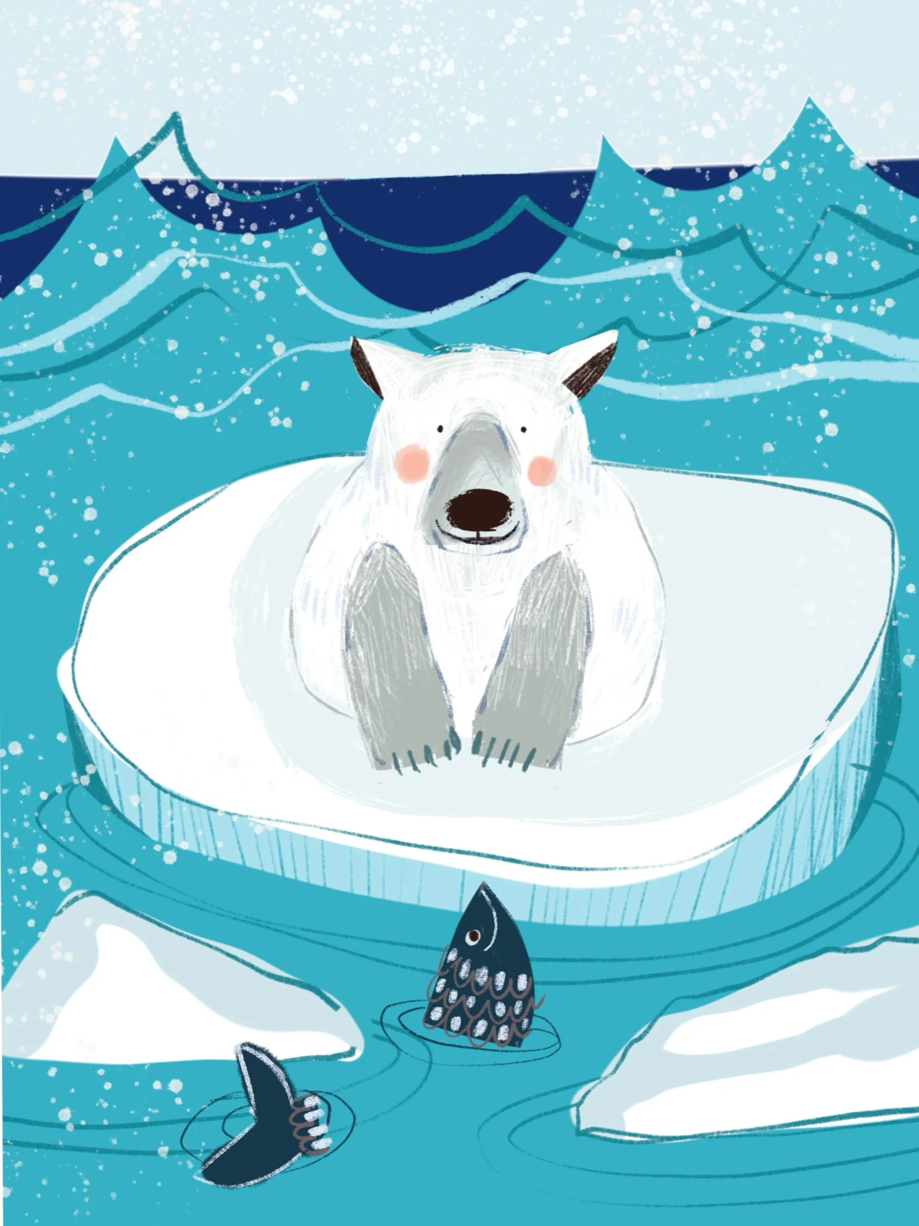 kids art print of a polar bear for nursery, bedroom or playroom