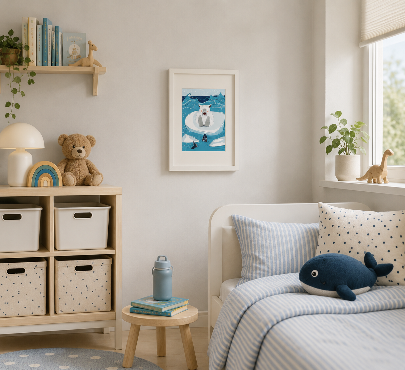 kids art print of a polar bear for nursery, bedroom or playroom