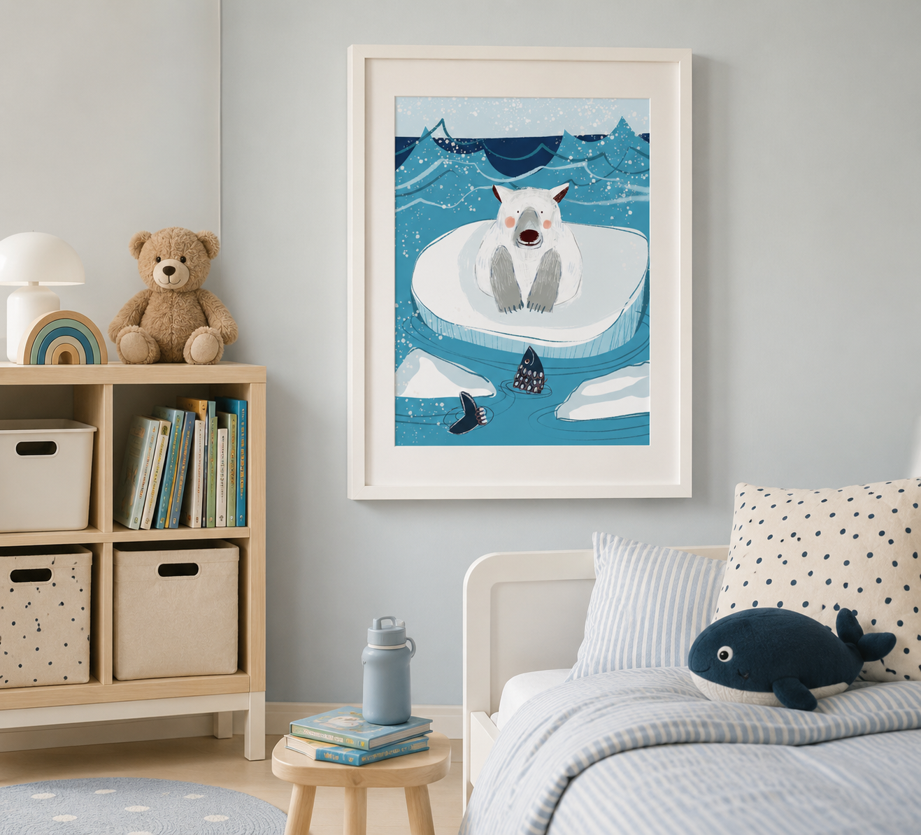 kids art print of a polar bear for nursery, bedroom or playroom