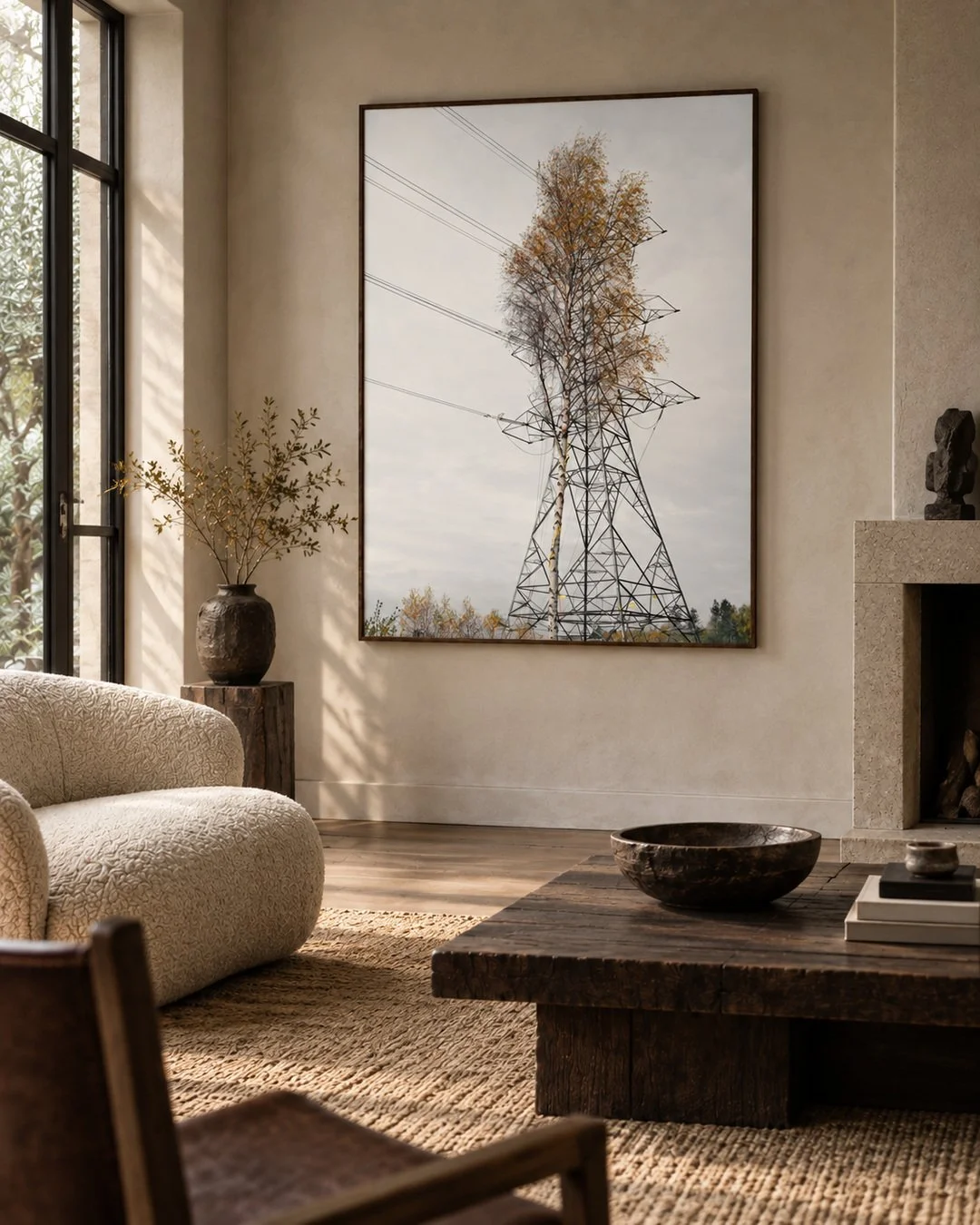 Birch &amp; Steel, 2008.
60 &times; 48 inches / 152.4 &times; 121.92 cm
Edition of 7

At the heart of Bastard Countryside is this idea of two different worlds, human and natural, colliding and creating something new.

A silver birch seems to have gro