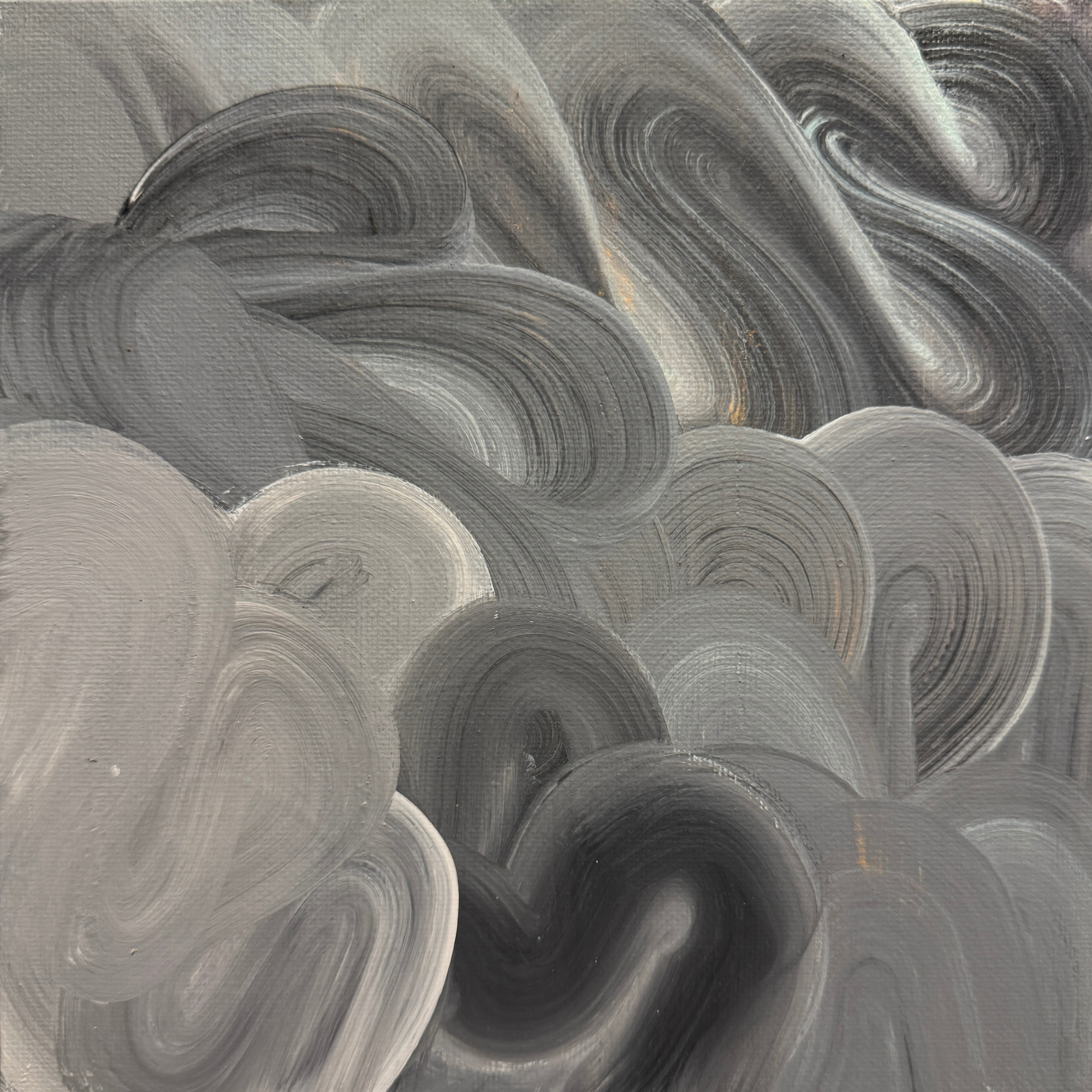 TdR 2025-C-3 | Acrylic on canvas | 25x25 cm | A bold coloured abstract painting where fluid forms drift. The layered movement suggests balance and quiet motion, shifting in slow rhythm. The works creates a sense of openness and calm.