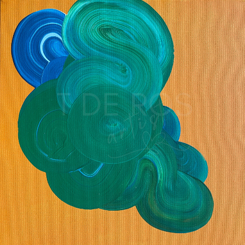 Blue Green Orange Trio 1/3 by T de Ros. Green and blue shapes on orange background. 