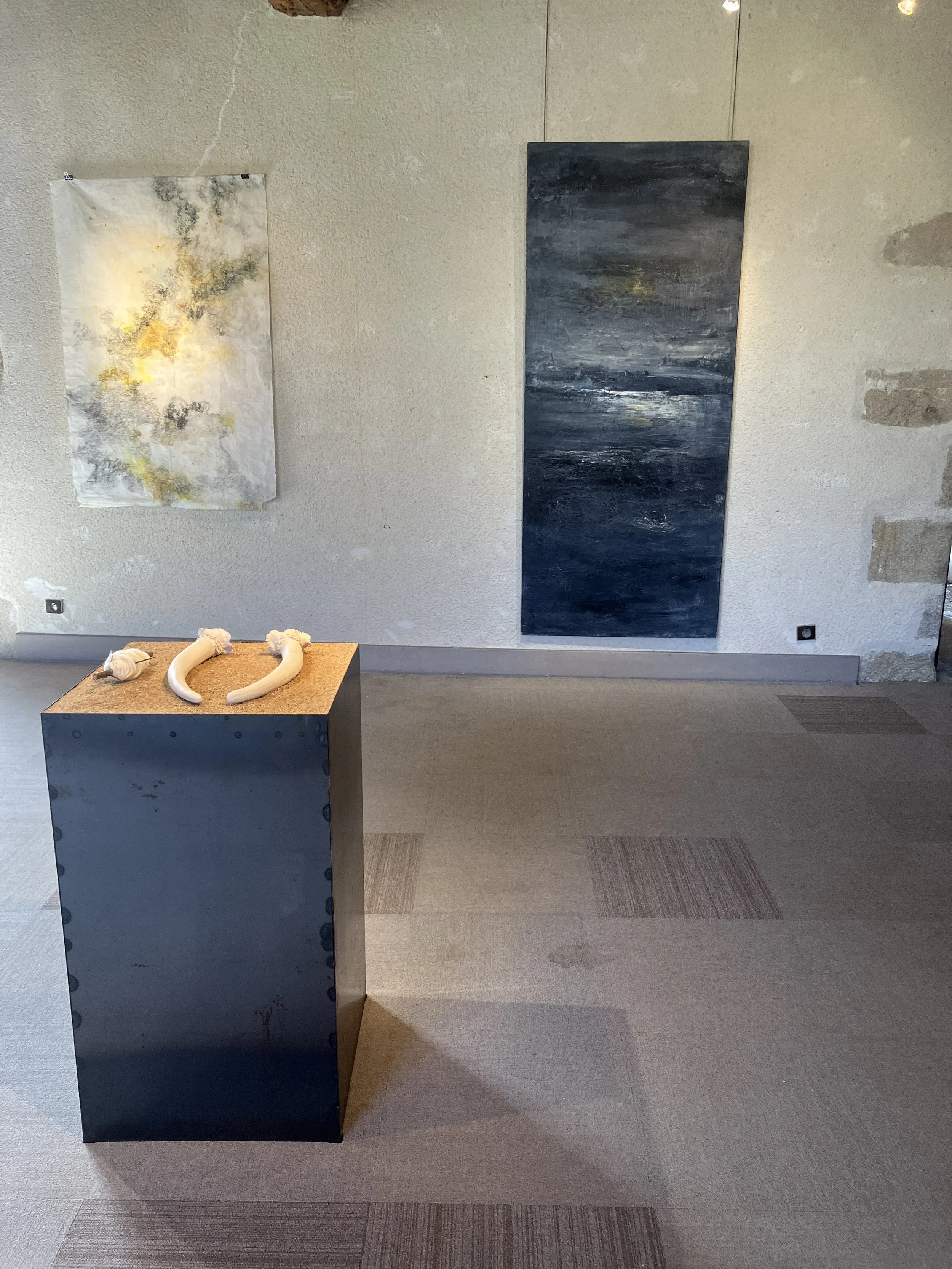 Kefloc'had Exhibition installation in Room 7
From left to right, top to bottom : 
Caroline BOYFIELD, Lichen, 2025
Rebecca BRADLEY, Beneath the Surface, 2024
Laure COLOMER, Groac'had vor, 2024