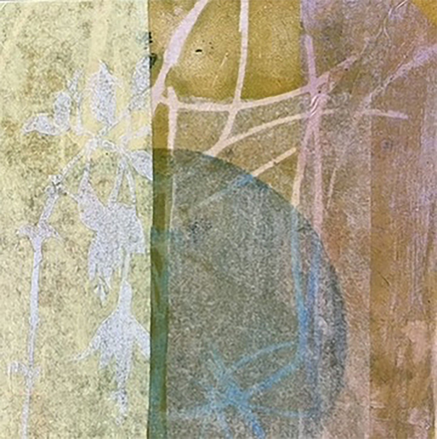 Diurne 1 of 3, 2025, Monotype and relief print collage on birch cradle board, 25 x 25 cm