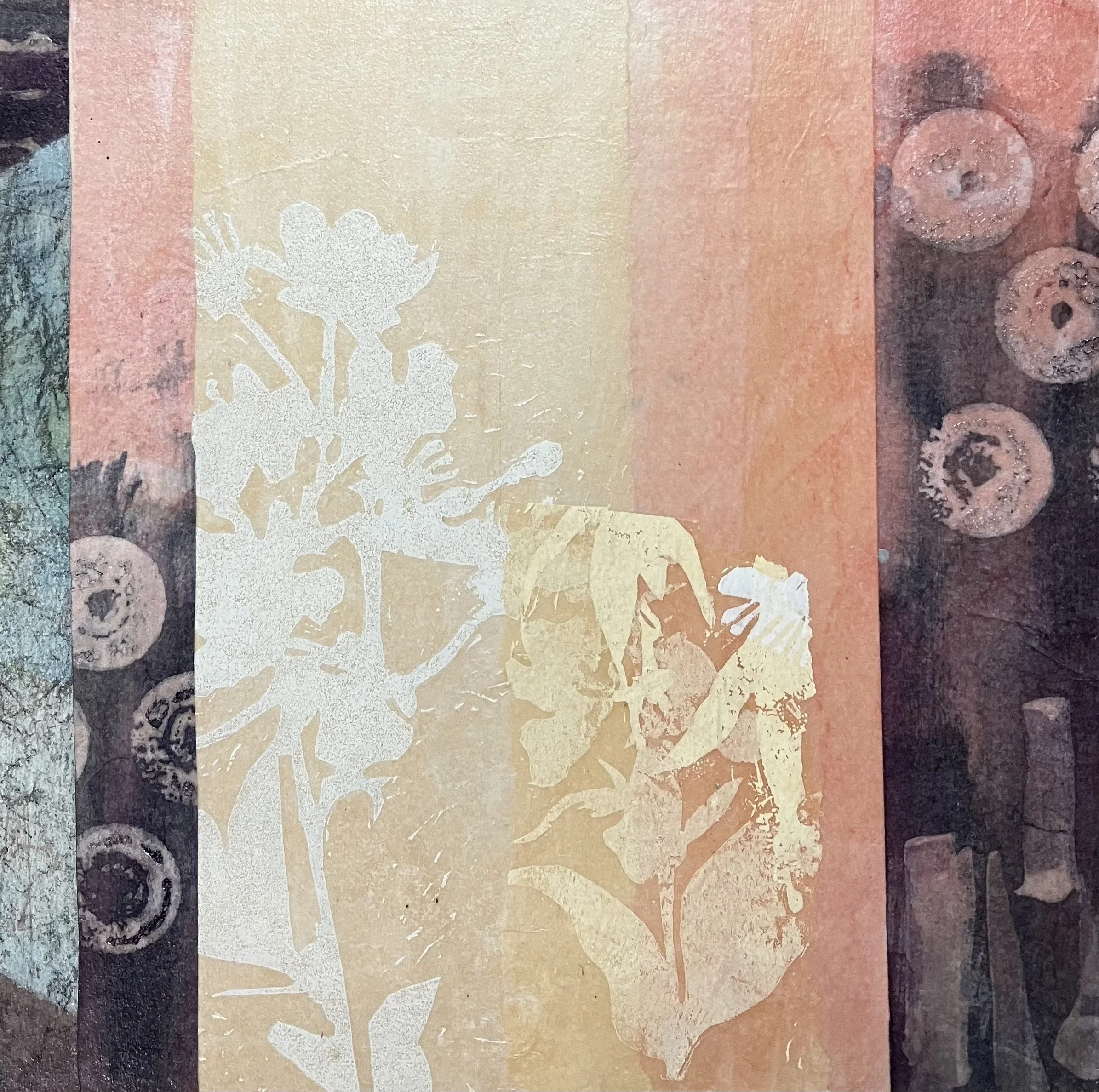 Nocturne 3 of 3, 2025, Monotype and relief print collage on birch cradle board, 25 x 25 cm