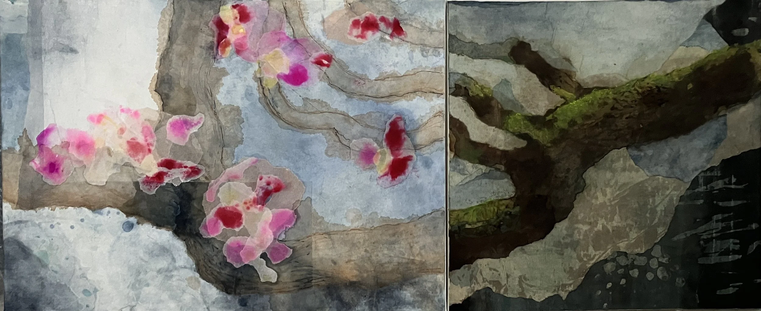Spring / Winter Branch (dyptich), 2026, mixed media on canvas, 120 x 50 cm