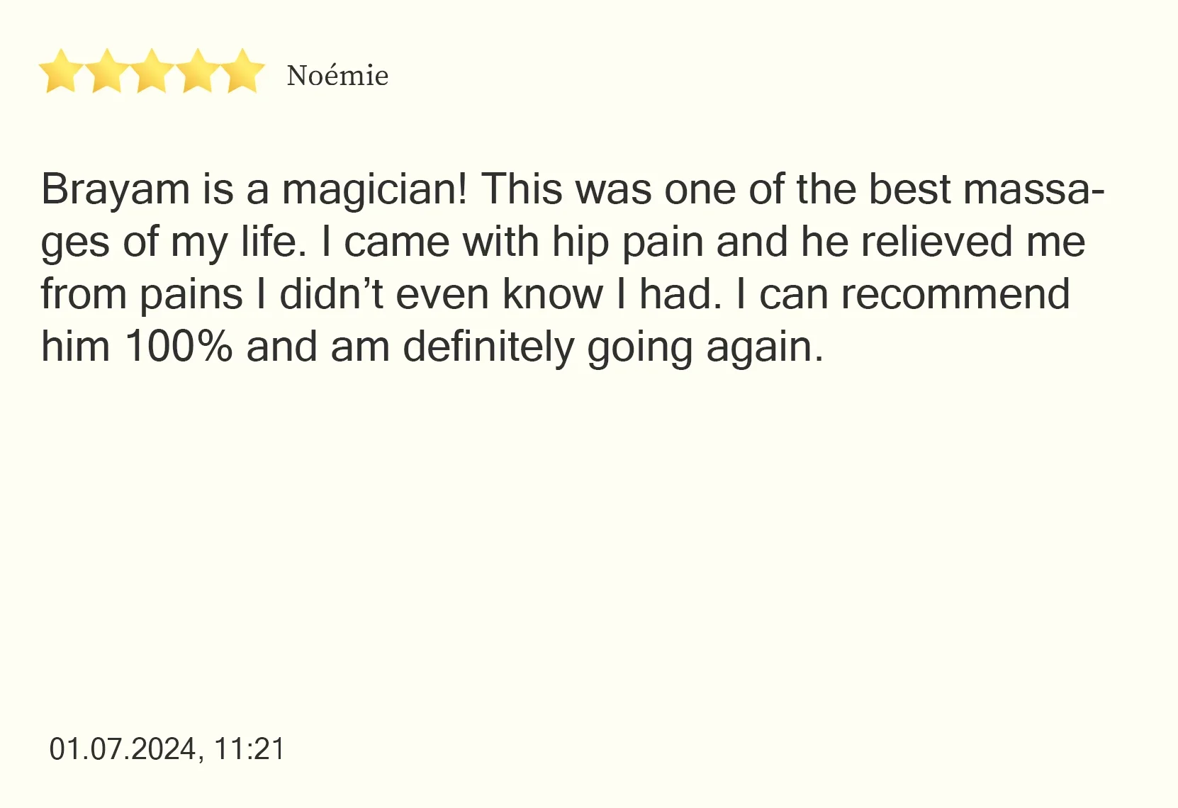 Client review of Atabey Massage