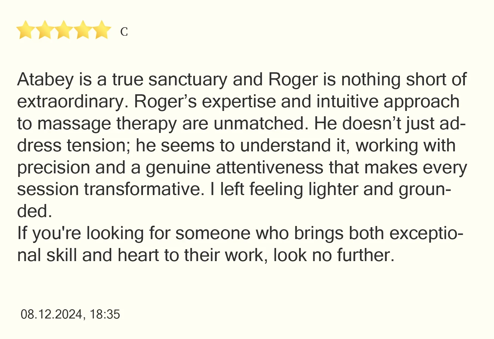 Client review of Atabey Massage