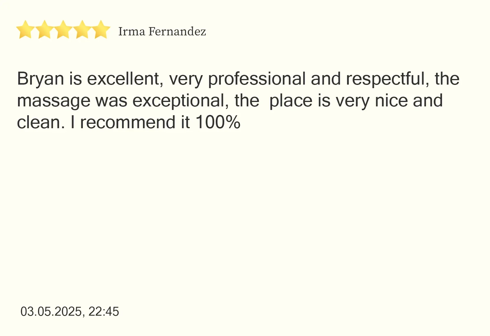 Client review of Atabey Massage